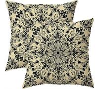 Mefooge Cushion Covers 80x80cm Set of 2 Decorative Square Throw Pillow Case Geometric Pattern Design Black Waterproof Linen Pillowcase Double-side Printed Cushions for Sofa Bed Home Decor B328