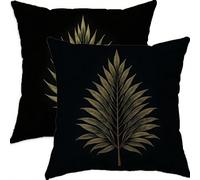 Mefooge Cushion Covers 80x80cm Set of 2 Decorative Square Throw Pillow Case Geometric Pattern Design Black Waterproof Linen Pillowcase Double-side Printed Cushions for Sofa Bed Home Decor B302