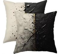 Mefooge Cushion Covers 80x80cm Set of 2 Decorative Square Throw Pillow Case Geometric Pattern Design Black Waterproof Linen Pillowcase Double-side Printed Cushions for Sofa Bed Home Decor B309