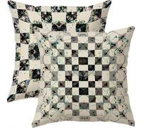 Mefooge Cushion Covers 80x80cm Set of 2 Decorative Square Throw Pillow Case Geometric Pattern Design Black Waterproof Linen Pillowcase Double-side Printed Cushions for Sofa Bed Home Decor B293