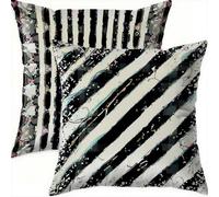 Mefooge Cushion Covers 80x80cm Set of 2 Decorative Square Throw Pillow Case Geometric Pattern Design Black Waterproof Velvet Pillowcase Double-side Printed Cushions for Sofa Bed Home Decor B331