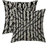 Mefooge Cushion Covers 80x80cm Set of 2 Decorative Square Throw Pillow Case Geometric Pattern Design Black Waterproof Linen Pillowcase Double-side Printed Cushions for Sofa Bed Home Decor B317