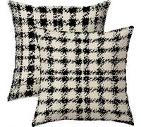 Mefooge Cushion Covers 80x80cm Set of 2 Decorative Square Throw Pillow Case Geometric Pattern Design Black Waterproof Linen Pillowcase Double-side Printed Cushions for Sofa Bed Home Decor B318