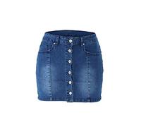 MEFOOGE Ladies Denim Button Through Cotton Short Skirt Stretchy High Waist Buttons Front Slit Vintage Denim Pencil Skirts with Pockets Summer Casual Wrap Half Slip Blue S