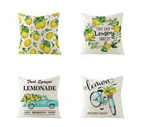 Mefooge Lemon Cushion Covers 55x55cm Set of 4 Double Sided Decorative Throw Pillow Covers Linen Cushion Covers for Sofa Bedroom, Living Room and Home Decor Square cushion covers