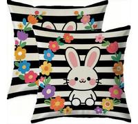 Mefooge Spring Cushion Covers 35x35cm Set of 2 Easter Square Decorative Throw Pillow Case Black Waterproof Velvet Pillowcase Double-side Printed Cushions for Sofa Bed Home Patio Holiday Decor F621