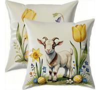 Mefooge Spring Cushion Covers 35x35cm Set of 2 Easter Square Decorative Throw Pillow Case Yellow Waterproof Velvet Pillowcase Double-side Printed Cushions for Sofa Bed Home Patio Holiday Decor F704