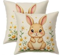Mefooge Spring Cushion Covers 35x35cm Set of 2 Easter Square Decorative Throw Pillow Case Yellow Waterproof Linen Pillowcase Double-side Printed Cushions for Sofa Bed Home Patio Holiday Decor F629