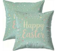 Mefooge Spring Cushion Covers 50x50cm Set of 2 Easter Square Decorative Throw Pillow Case Blue Waterproof Velvet Pillowcase Double-side Printed Cushions for Sofa Bed Home Patio Holiday Decor F649