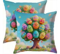 Mefooge Spring Cushion Covers 50x50cm Set of 2 Easter Square Decorative Throw Pillow Case Green Waterproof Velvet Pillowcase Double-side Printed Cushions for Sofa Bed Home Patio Holiday Decor F673
