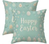 Mefooge Spring Cushion Covers 55x55cm Set of 2 Easter Square Decorative Throw Pillow Case Blue Waterproof Linen Pillowcase Double-side Printed Cushions for Sofa Bed Home Patio Holiday Decor F739