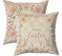 Mefooge Spring Cushion Covers 55x55cm Set of 2 Easter Square Decorative Throw Pillow Case Flower Waterproof Velvet Pillowcase Double-side Printed Cushions for Sofa Bed Home Patio Holiday Decor F748