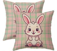 Mefooge Spring Cushion Covers 55x55cm Set of 2 Easter Square Decorative Throw Pillow Case Pink Waterproof Linen Pillowcase Double-side Printed Cushions for Sofa Bed Home Patio Holiday Decor F637