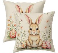 Mefooge Spring Cushion Covers 55x55cm Set of 2 Easter Square Decorative Throw Pillow Case Rabbit Waterproof Linen Pillowcase Double-side Printed Cushions for Sofa Bed Home Patio Holiday Decor F713
