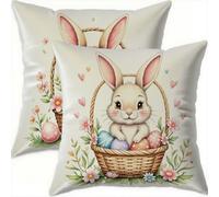 Mefooge Spring Cushion Covers 55x55cm Set of 2 Easter Square Decorative Throw Pillow Case Rabbit Waterproof Velvet Pillowcase Double-side Printed Cushions for Sofa Bed Home Patio Holiday Decor F738