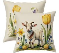 Mefooge Spring Cushion Covers 55x55cm Set of 2 Easter Square Decorative Throw Pillow Case Yellow Waterproof Linen Pillowcase Double-side Printed Cushions for Sofa Bed Home Patio Holiday Decor F704