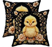 Mefooge Spring Cushion Covers 55x55cm Set of 2 Easter Square Decorative Throw Pillow Case Yellow Waterproof Linen Pillowcase Double-side Printed Cushions for Sofa Bed Home Patio Holiday Decor F670