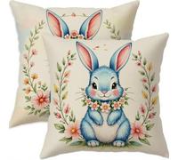 Mefooge Spring Cushion Covers 60x60cm Set of 2 Easter Square Decorative Throw Pillow Case Blue Waterproof Linen Pillowcase Double-side Printed Cushions for Sofa Bed Home Patio Holiday Decor F750