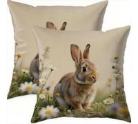 Mefooge Spring Cushion Covers 60x60cm Set of 2 Easter Square Decorative Throw Pillow Case Brown Waterproof Velvet Pillowcase Double-side Printed Cushions for Sofa Bed Home Patio Holiday Decor F625