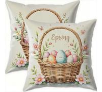 Mefooge Spring Cushion Covers 60x60cm Set of 2 Easter Square Decorative Throw Pillow Case Flower Waterproof Velvet Pillowcase Double-side Printed Cushions for Sofa Bed Home Patio Holiday Decor F694