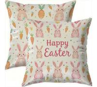 Mefooge Spring Cushion Covers 60x60cm Set of 2 Easter Square Decorative Throw Pillow Case Rabbit Waterproof Velvet Pillowcase Double-side Printed Cushions for Sofa Bed Home Patio Holiday Decor F636