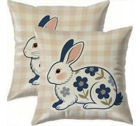 Mefooge Spring Cushion Covers 65x65cm Set of 2 Easter Square Decorative Throw Pillow Case Blue Waterproof Velvet Pillowcase Double-side Printed Cushions for Sofa Bed Home Patio Holiday Decor F702