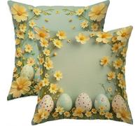 Mefooge Spring Cushion Covers 65x65cm Set of 2 Easter Square Decorative Throw Pillow Case Yellow Waterproof Linen Pillowcase Double-side Printed Cushions for Sofa Bed Home Patio Holiday Decor F638