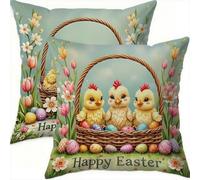 Mefooge Spring Cushion Covers 65x65cm Set of 2 Easter Square Decorative Throw Pillow Case Yellow Waterproof Velvet Pillowcase Double-side Printed Cushions for Sofa Bed Home Patio Holiday Decor F755
