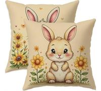 Mefooge Spring Cushion Covers 65x65cm Set of 2 Easter Square Decorative Throw Pillow Case Yellow Waterproof Linen Pillowcase Double-side Printed Cushions for Sofa Bed Home Patio Holiday Decor F746