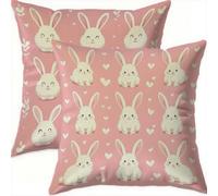Mefooge Spring Cushion Covers 75x75cm Set of 2 Easter Square Decorative Throw Pillow Case Pink Waterproof Velvet Pillowcase Double-side Printed Cushions for Sofa Bed Home Patio Holiday Decor F745