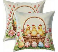 Mefooge Spring Cushion Covers 75x75cm Set of 2 Easter Square Decorative Throw Pillow Case Yellow Waterproof Velvet Pillowcase Double-side Printed Cushions for Sofa Bed Home Patio Holiday Decor F705