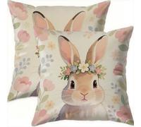 Mefooge Spring Cushion Covers 80x80cm Set of 2 Easter Square Decorative Throw Pillow Case Brown Waterproof Velvet Pillowcase Double-side Printed Cushions for Sofa Bed Home Patio Holiday Decor F669