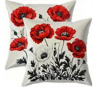 Mefooge Springtime Cushion Covers 35x35cm Set of 2 Vintage Decorative Square Throw Pillow Case Red Waterproof Velvet Pillowcase Double-side Printed Cushions for Sofa Bed Home Patio Holiday Decor-D580
