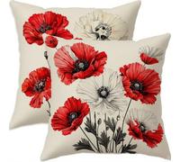 Mefooge Springtime Cushion Covers 55x55cm Set of 2 Vintage Decorative Square Throw Pillow Case Red Waterproof Linen Pillowcase Double-side Printed Cushions for Sofa Bed Home Patio Holiday Decor-D577