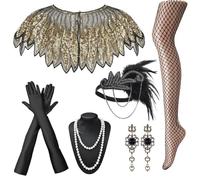 mefound 1920s Flapper Accessories for Women Great Gatsby Accessories Roaring 20s Theme Set with Shawl Headband Gloves Necklace Earrings Socks Ladies Charleston Fancy Dress Up for Retro Party Halloween