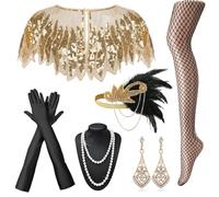 mefound 1920s Flapper Accessories for Women Great Gatsby Accessories Roaring 20s Theme Set with Shawl Headband Gloves Necklace Earrings Socks Ladies Charleston Fancy Dress Up for Retro Party Halloween