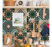 mefound 20psc Tile Stickers,Moroccan Style Wall Tile Transfers Stickers Self-Adhesive Waterproof Mosaic Art Vintage RetroDecor for Kitchen Bathroom DIY(15cm x 15cm, 6x6 inches)