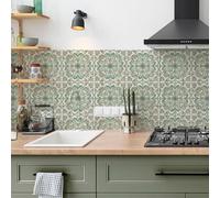 mefound 25Pcs Tile Sticker Vintage Green Moroccan Self Adhesive Tiles Transfer Sticker for Bathroom Kitchen, Peel and Stick DIY Splashback for Cooker Adhesive Vinyl Wall Decoration10cm/4inch