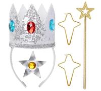 mefound 4 PCS Princess Crown Accessories Kit,Women Princess Costume Crown Earrings Brooch Magic Wand Halloween Party Cosplay Dress Up Accessories