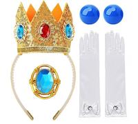 mefound 4Pcs Princess Peach Crown Accessories Kit,Women Princess Costume Crown Earrings Gloves Brooch Halloween Party Cosplay Dress Up Accessories