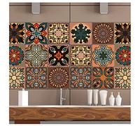 mefound 80psc Tile Stickers,Moroccan Style Wall Tile Transfers Stickers Self-Adhesive Waterproof Mosaic Art Vintage RetroDecor for Kitchen Bathroom DIY(15cm x 15cm, 6x6 inches)