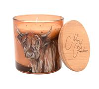 Meg Hawkins 2 Wick Candle 400g - Highland Cow Apple Orchard Scent - Glass Jar with Wooden Lid and Watercolour Wildlife Design - Luxury Long-Burning Home Fragrance Gift