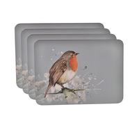 Meg Hawkins Artwork - Set of 4 Placemats with Robin Design - Bird, Animal & Nature Themed Kitchen & Dining Room Homeware for Gifting or Present - W: 29cm x D: 21cm.