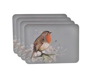 Meg Hawkins Artwork - Set of 4 Placemats with Robin Design - Bird, Animal & Nature Themed Kitchen & Dining Room Homeware for Gifting or Present - W: 29cm x D: 21cm.