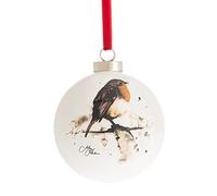 Widdop Meg Hawkins Festive Ceramic Tree Decoration Bauble - Robin