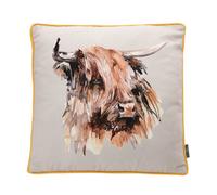 Meg Hawkins Highland Cow Printed Cushion Grey 40cm