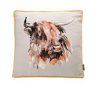 Meg Hawkins Highland Cow Printed Cushion Grey 40cm