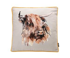 Meg Hawkins Highland Cow Printed Cushion Grey 40cm