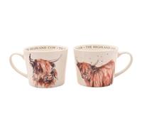 Meg Hawkins Set of 2 Ceramic Mugs - Highland Cows Designs - Watercolour Wildlife Illustration Cups - Perfect for Rustic Lovers and Countryside Enthusiasts - 390ml