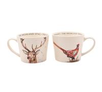 Meg Hawkins Set of 2 Ceramic Mugs - Pheasant & Stag Designs - Watercolour Wildlife Illustration Cups - Perfect for Nature Lovers and Countryside Enthusiasts - 390ml